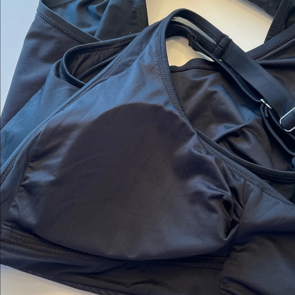 Cupshe Tummy Control Mesh Sheer V Neck Adjustable‎ Wide Straps Cheeky One Piece